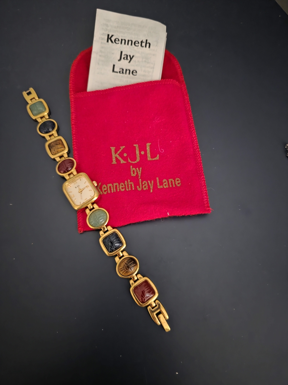 KJL by Kenneth Jay Lane Multicolor Scarab-Style Stone Bracelet Watch